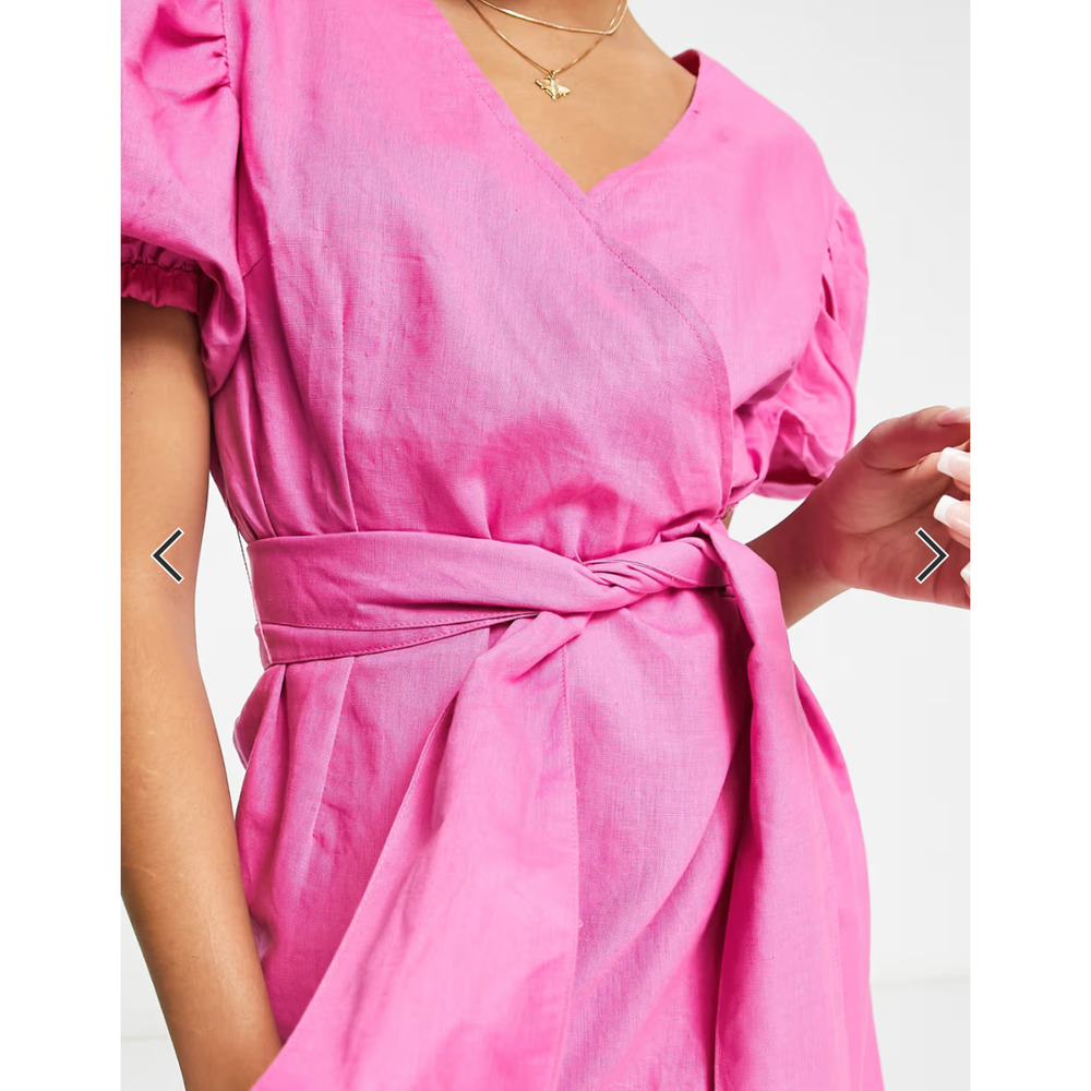 Charlie Holiday Womens Margaux Wrap Dress Short Puff Sleeve Size XS Magenta NWT - Picture 3 of 16